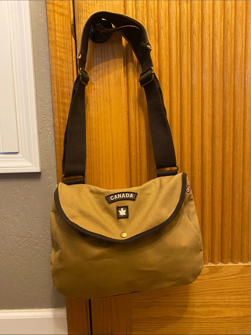 Red Canoe Canvas Messenger Bag in Tan with long Adjustable Strap